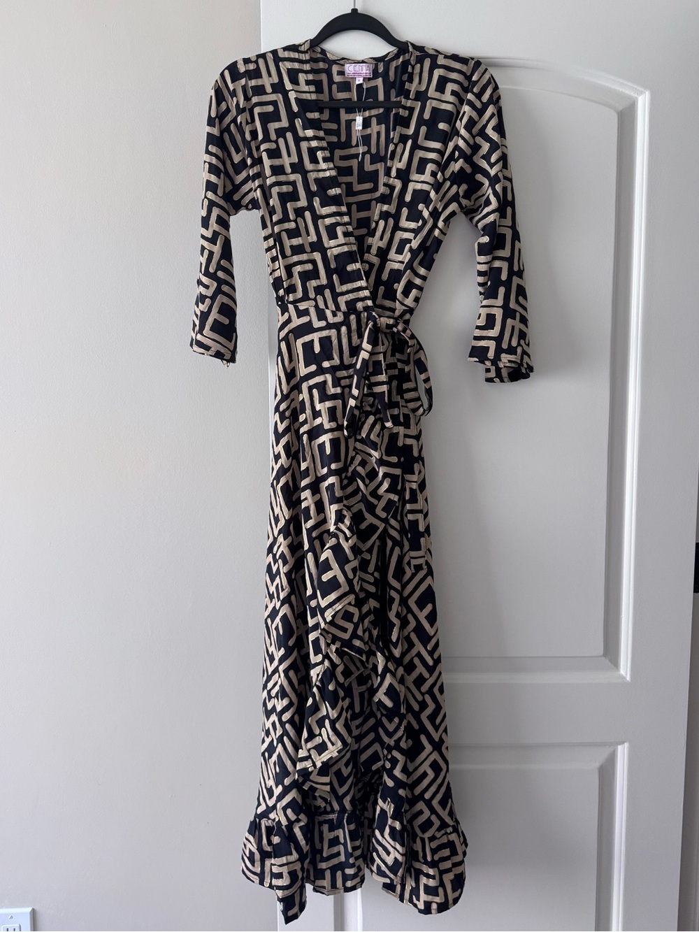 Black & Cream Wrap Maxi Dress